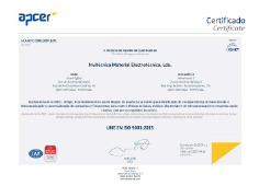 Certificado de Gestão do Sistema de Qualidade - Apcer - Iso 9001-2015